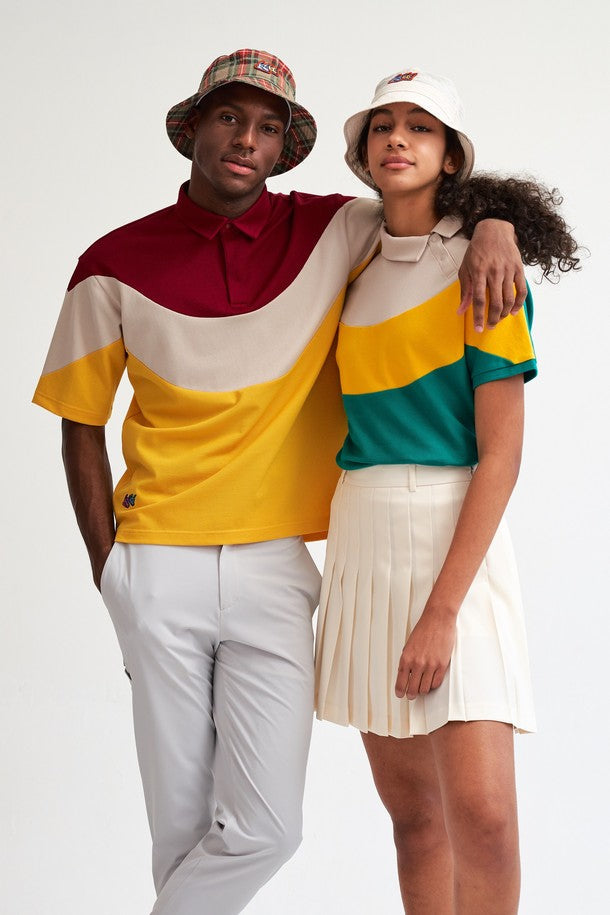 Tri-Color Wave-Cut Pique T-Shirt(tricolor wave cut pique T-shirt)