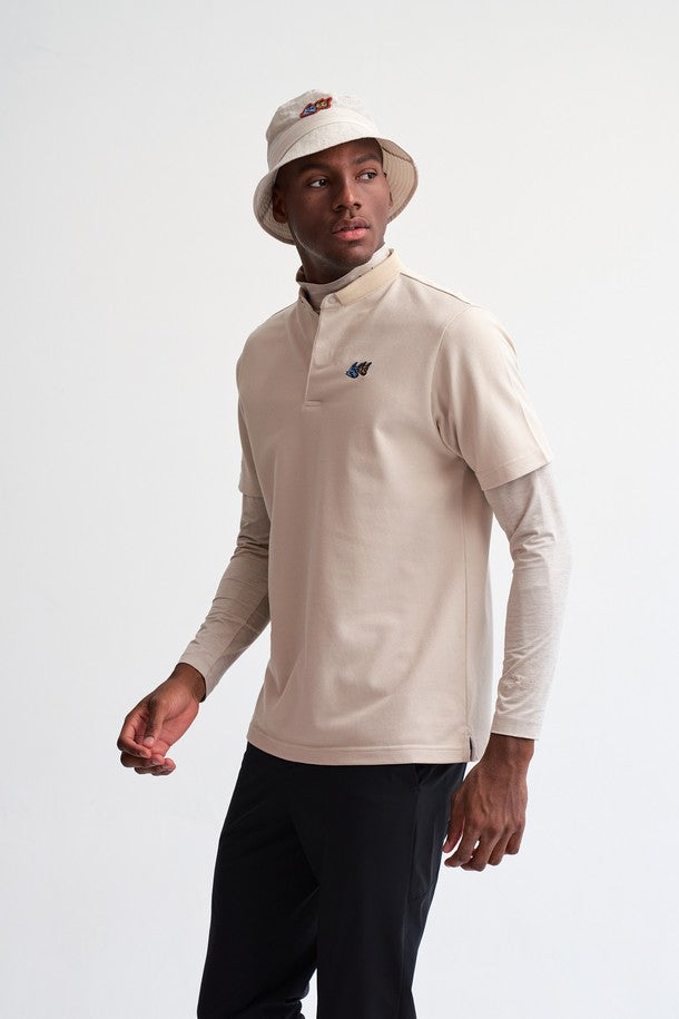 Mock-Neck Long-Sleeve Men T-Shirt(mock-neck long-sleeved T-shirt)