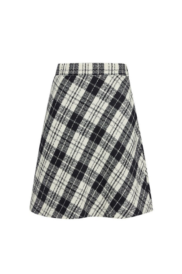 WOMEN CHECK BIAS SKIRT (BLACK-CHECKED)