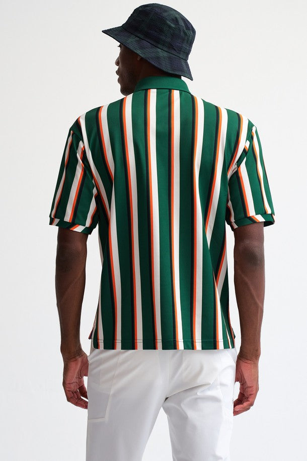 Multi Stripe Pattern PoloT-Shirt(multi-stripe pattern polo t-shirt)