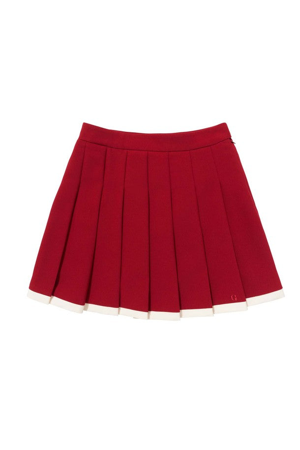 GREENICH Color-Blocked Pleats Skirt_RED