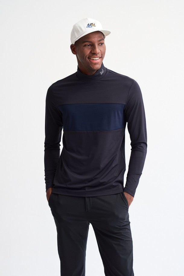 CollarBlocked Mock-Neck Long-Sleeve T-Shirt(Color-block mock-neck long-sleeved T-shirt)