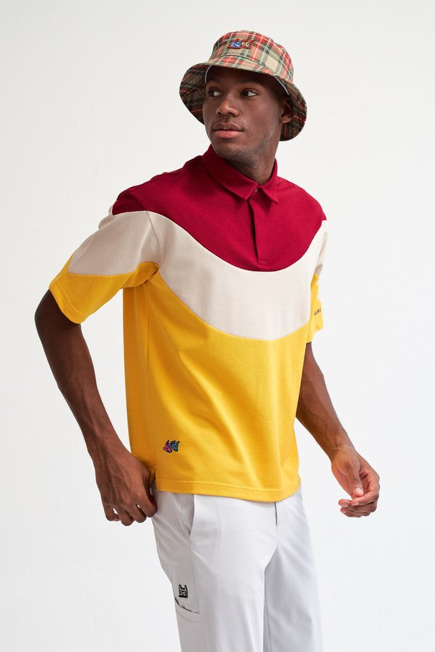 Tri-Color Wave-Cut Pique T-Shirt(tricolor wave cut pique T-shirt)