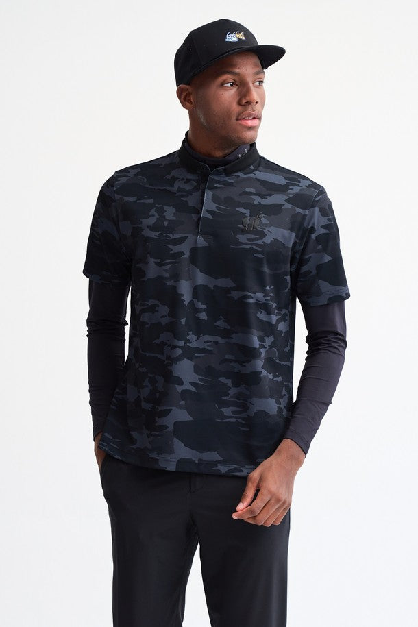 Camouflage China Collar Men T-Shirt(camouflage china collar T-shirt)